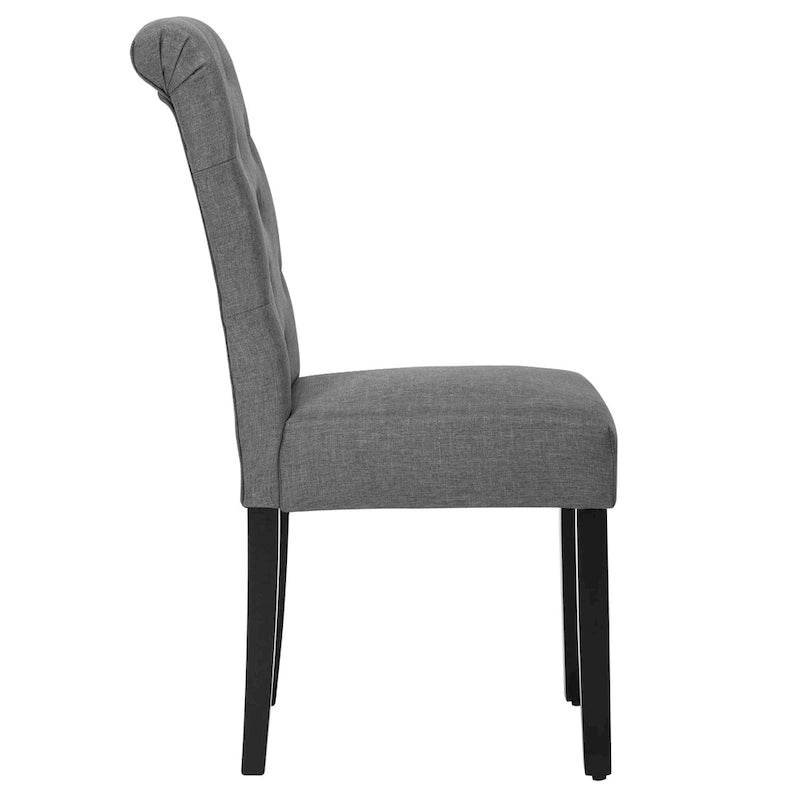 Chaises de salle à manger Parson à dossier haut capitonnées en tissu et pieds noirs, ensemble de 2