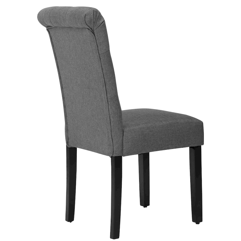 Chaises de salle à manger Parson à dossier haut capitonnées en tissu et pieds noirs, ensemble de 2