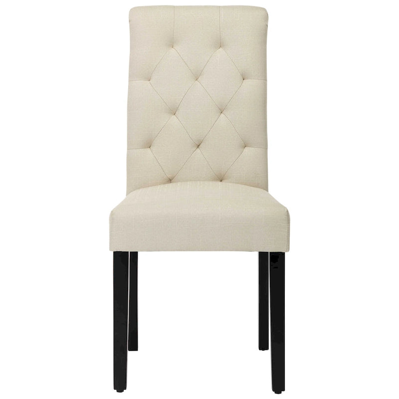 Chaises de salle à manger Parson à dossier haut capitonnées en tissu et pieds noirs, ensemble de 2