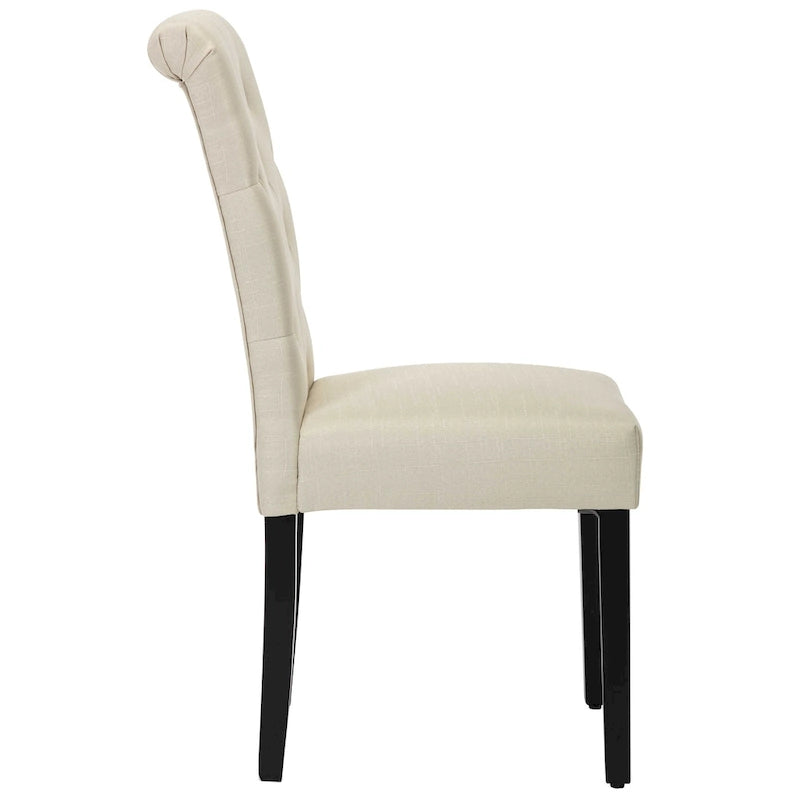 Chaises de salle à manger Parson à dossier haut capitonnées en tissu et pieds noirs, ensemble de 2