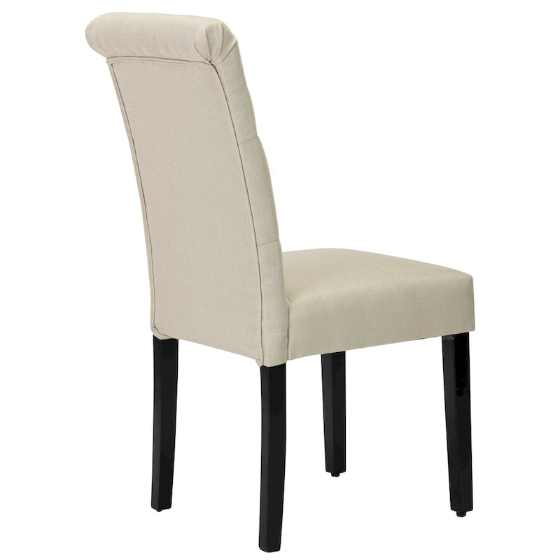 Chaises de salle à manger Parson à dossier haut capitonnées en tissu et pieds noirs, ensemble de 2