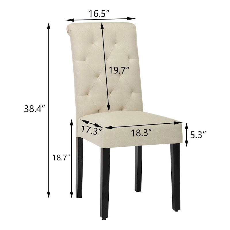Chaises de salle à manger Parson à dossier haut capitonnées en tissu et pieds noirs, ensemble de 2