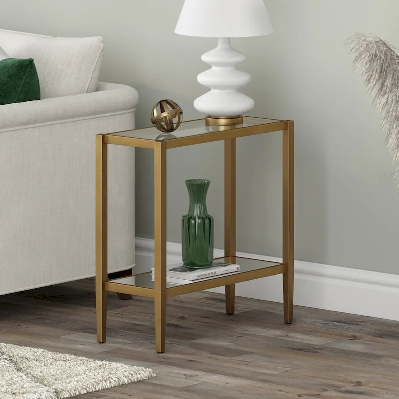Table d'appoint rectangulaire Hera 24 avec étagère en verre
