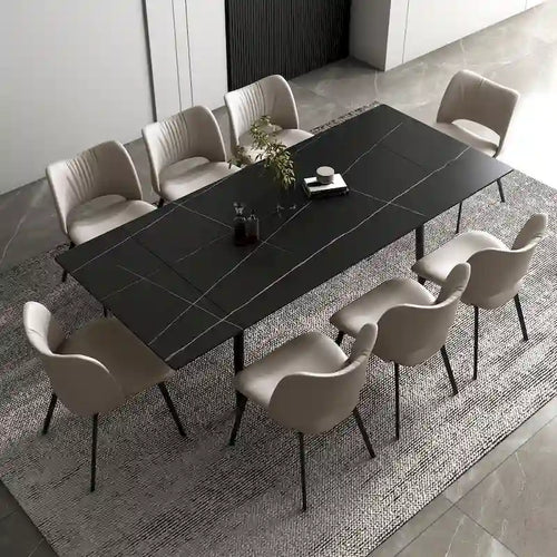 Ensemble de salle à manger extensible 7 pièces de 160 cm à 240 cm avec plateau en pierre frittée et 6 chaises