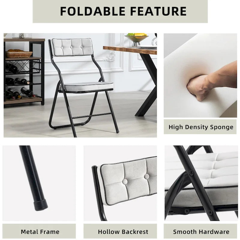 Chaises de salle à manger pliantes en acier touffetées et rembourrées en velours (lot de 4)
