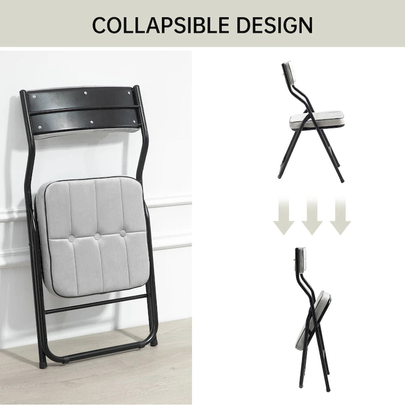 Chaises de salle à manger pliantes en acier touffetées et rembourrées en velours (lot de 4)