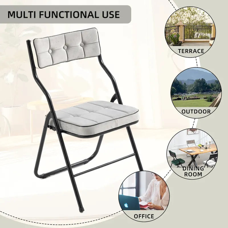 Chaises de salle à manger pliantes en acier touffetées et rembourrées en velours (lot de 4)