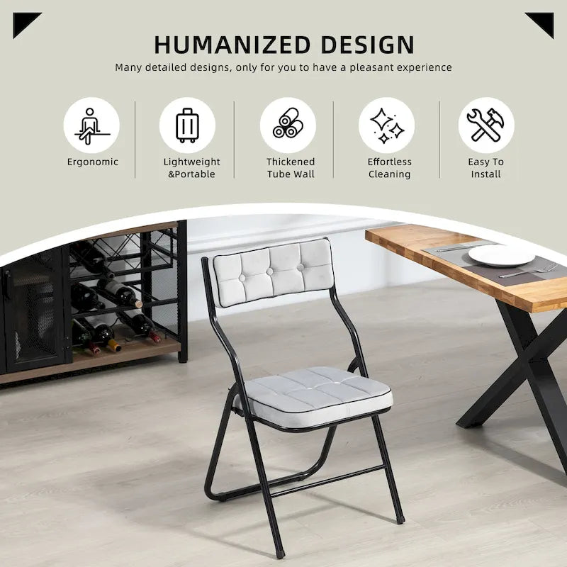 Chaises de salle à manger pliantes en acier touffetées et rembourrées en velours (lot de 4)