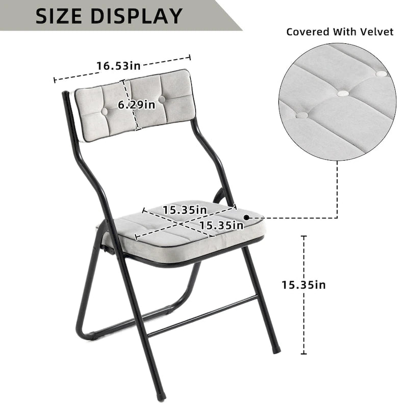 Chaises de salle à manger pliantes en acier touffetées et rembourrées en velours (lot de 4)