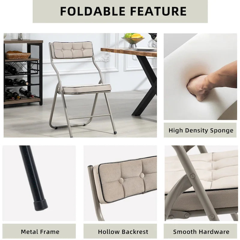 Chaises de salle à manger pliantes en acier touffetées et rembourrées en velours (lot de 4)