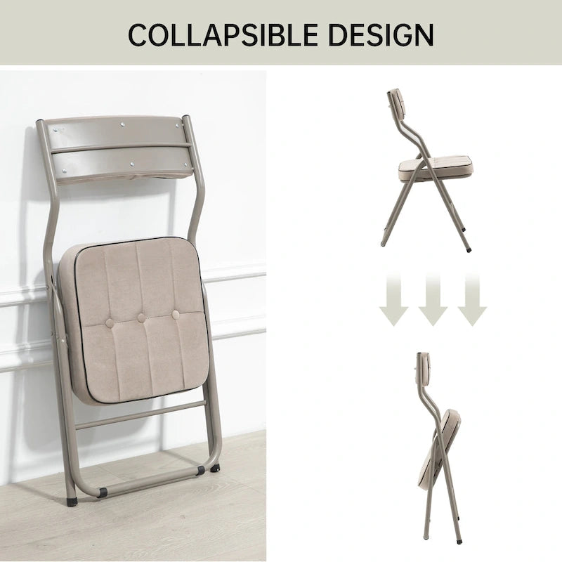 Chaises de salle à manger pliantes en acier touffetées et rembourrées en velours (lot de 4)