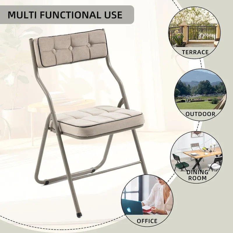 Chaises de salle à manger pliantes en acier touffetées et rembourrées en velours (lot de 4)