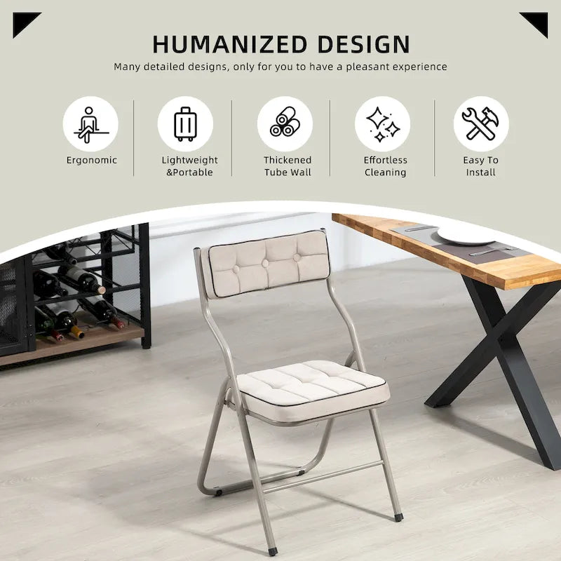 Chaises de salle à manger pliantes en acier touffetées et rembourrées en velours (lot de 4)