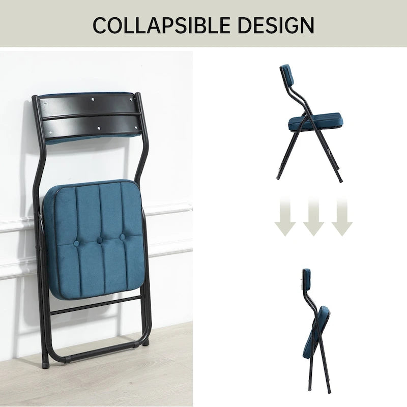 Chaises de salle à manger pliantes en acier touffetées et rembourrées en velours (lot de 4)