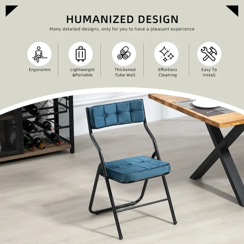 Chaises de salle à manger pliantes en acier touffetées et rembourrées en velours (lot de 4)