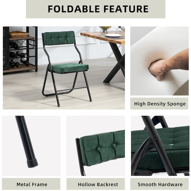 Chaises de salle à manger pliantes en acier touffetées et rembourrées en velours (lot de 4)
