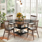 Table à manger ronde avec étagères de rangement pour 4 personnes, pieds en métal, plateau en bois pour salle à manger et salon, marron rustique et noir