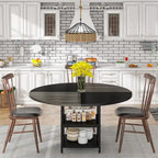 Table à manger ronde avec étagères de rangement pour 4 personnes, pieds en métal, plateau en bois pour salle à manger et salon, marron rustique et noir