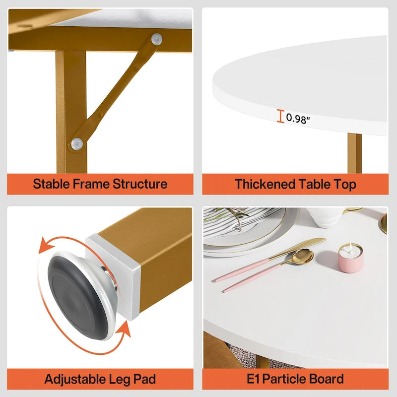 Table à manger ronde avec étagères de rangement pour 4 personnes, pieds en métal, plateau en bois pour salle à manger et salon, marron rustique et noir