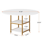 Table à manger ronde avec étagères de rangement pour 4 personnes, pieds en métal, plateau en bois pour salle à manger et salon, marron rustique et noir