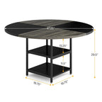 Table à manger ronde avec étagères de rangement pour 4 personnes, pieds en métal, plateau en bois pour salle à manger et salon, marron rustique et noir