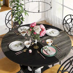 Table à manger ronde avec étagères de rangement pour 4 personnes, pieds en métal, plateau en bois pour salle à manger et salon, marron rustique et noir