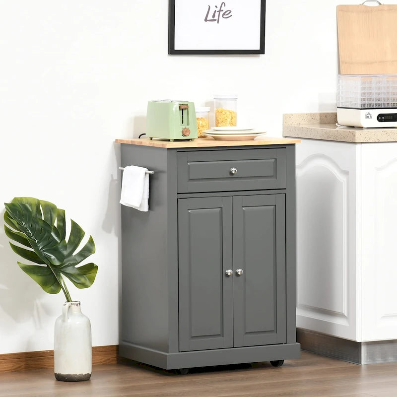 HOMCOM Chariot de cuisine roulant, Desserte de service portable avec tiroir, étagère réglable et 2 porte-serviettes