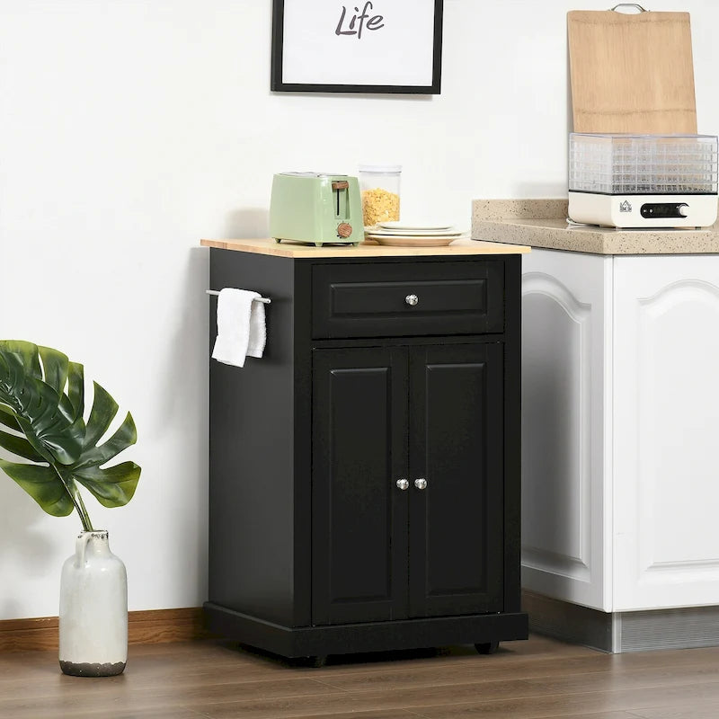 HOMCOM Chariot de cuisine roulant, Desserte de service portable avec tiroir, étagère réglable et 2 porte-serviettes