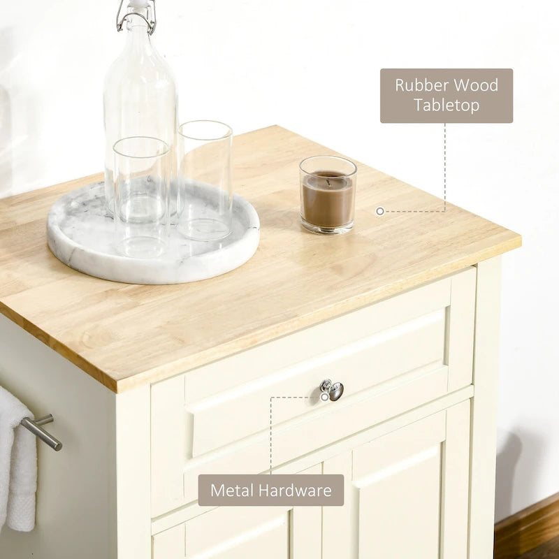 HOMCOM Chariot de cuisine roulant, Desserte de service portable avec tiroir, étagère réglable et 2 porte-serviettes