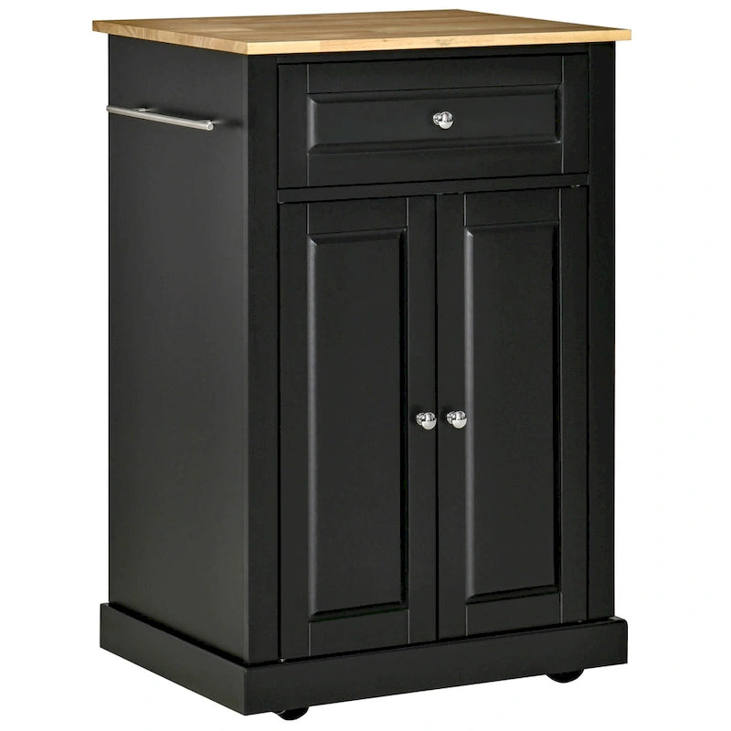 HOMCOM Chariot de cuisine roulant, Desserte de service portable avec tiroir, étagère réglable et 2 porte-serviettes