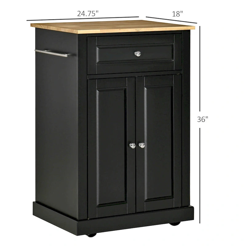 HOMCOM Chariot de cuisine roulant, Desserte de service portable avec tiroir, étagère réglable et 2 porte-serviettes