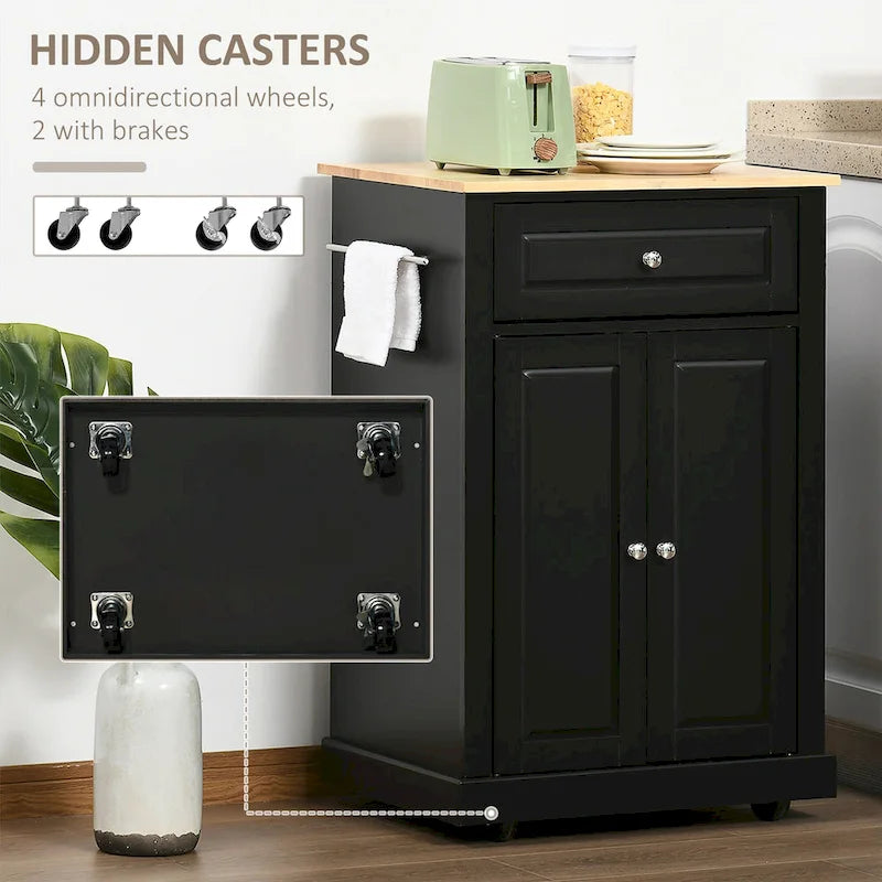 HOMCOM Chariot de cuisine roulant, Desserte de service portable avec tiroir, étagère réglable et 2 porte-serviettes