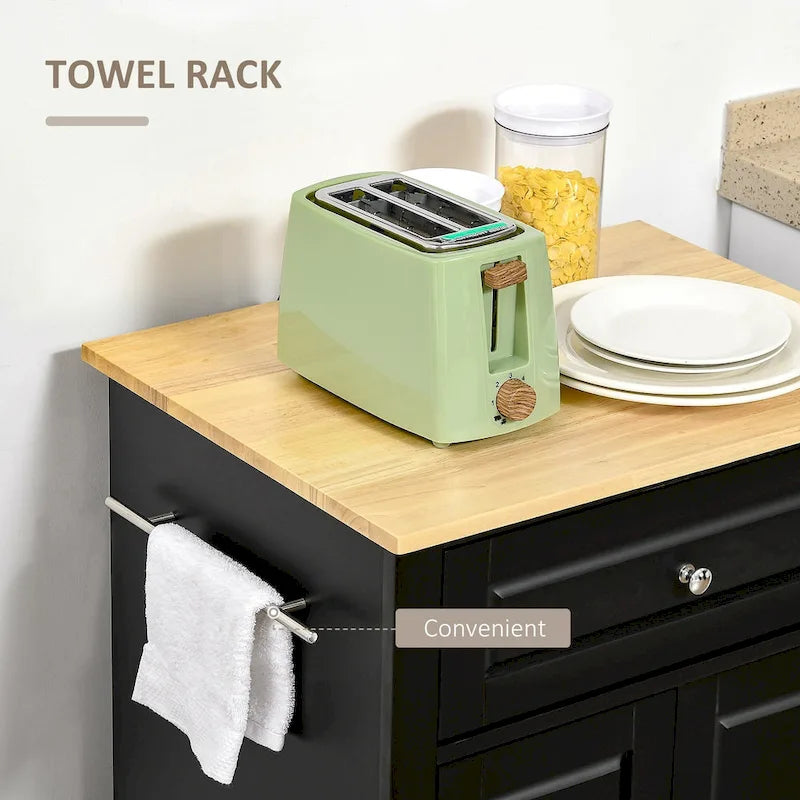 HOMCOM Chariot de cuisine roulant, Desserte de service portable avec tiroir, étagère réglable et 2 porte-serviettes