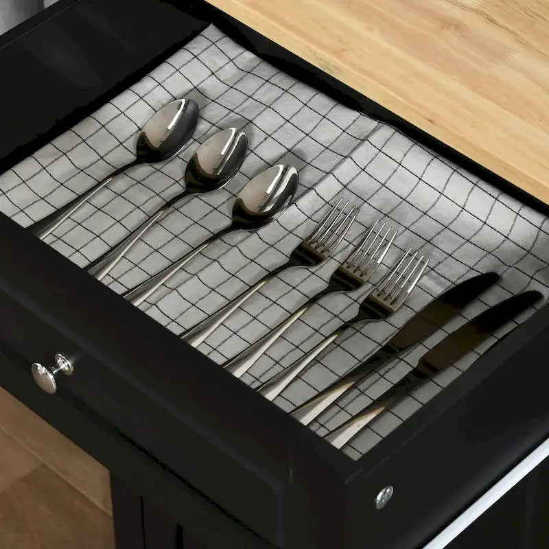HOMCOM Chariot de cuisine roulant, Desserte de service portable avec tiroir, étagère réglable et 2 porte-serviettes