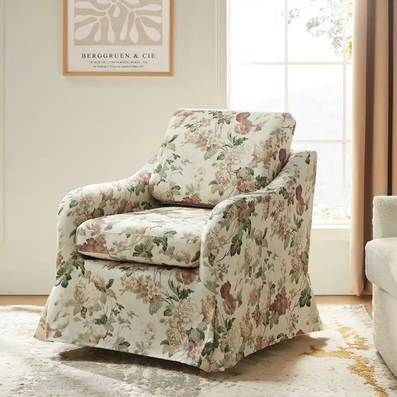 Fauteuil pivotant Alois avec housse florale et coussin amovible par HULALA HOME