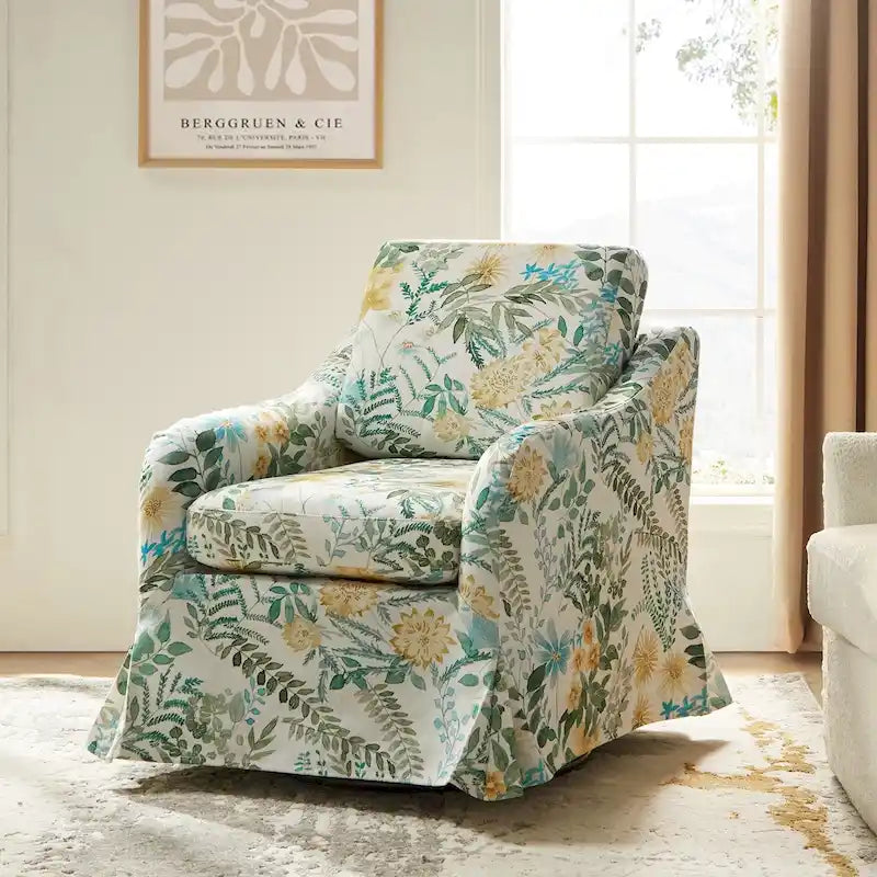 Fauteuil pivotant Alois avec housse florale et coussin amovible par HULALA HOME