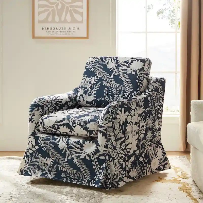 Fauteuil pivotant Alois avec housse florale et coussin amovible par HULALA HOME