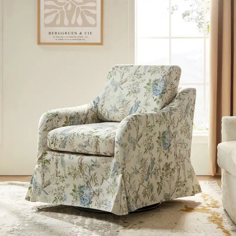 Fauteuil pivotant Alois avec housse florale et coussin amovible par HULALA HOME