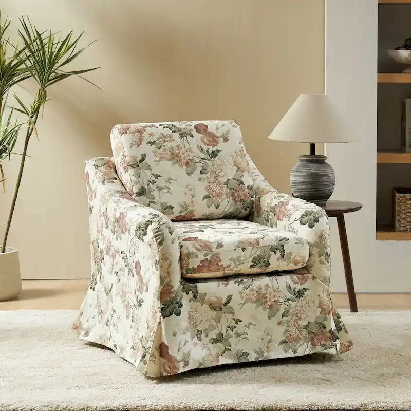 Fauteuil pivotant Alois avec housse florale et coussin amovible par HULALA HOME