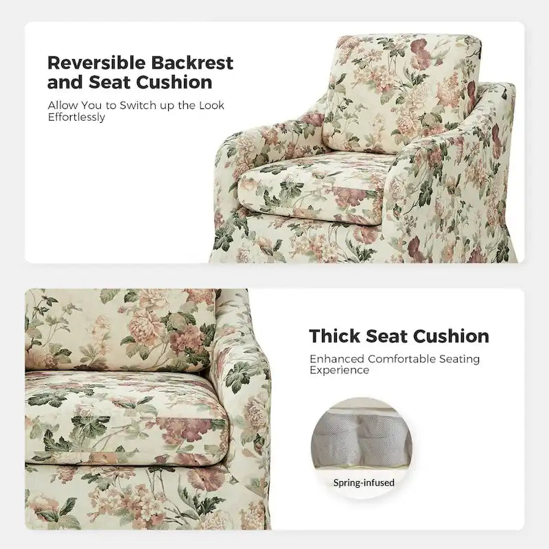 Fauteuil pivotant Alois avec housse florale et coussin amovible par HULALA HOME