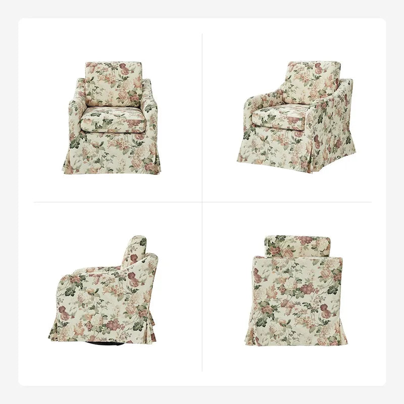 Fauteuil pivotant Alois avec housse florale et coussin amovible par HULALA HOME