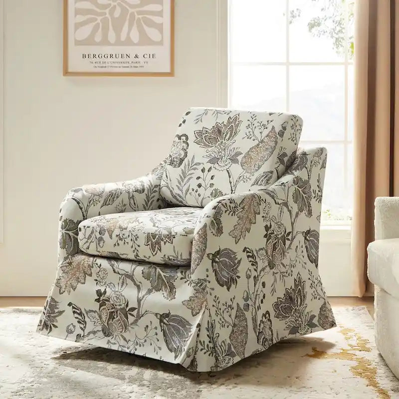 Fauteuil pivotant Alois avec housse florale et coussin amovible par HULALA HOME