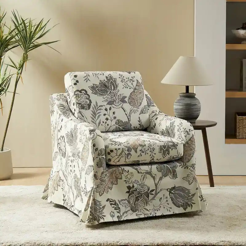 Fauteuil pivotant Alois avec housse florale et coussin amovible par HULALA HOME