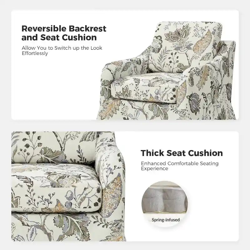 Fauteuil pivotant Alois avec housse florale et coussin amovible par HULALA HOME