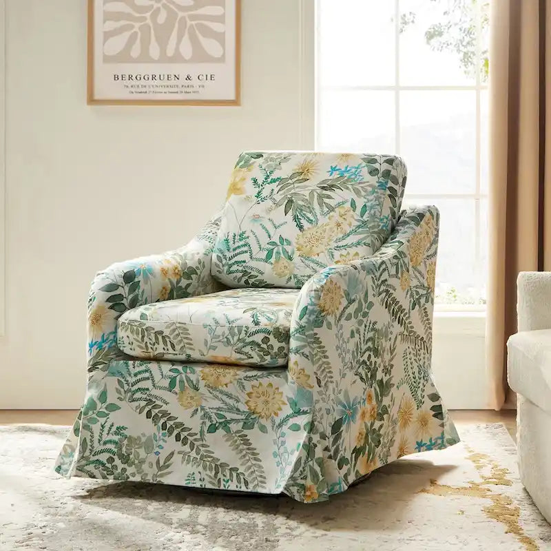 Fauteuil pivotant Alois avec housse florale et coussin amovible par HULALA HOME