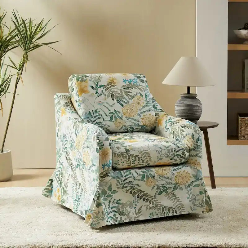 Fauteuil pivotant Alois avec housse florale et coussin amovible par HULALA HOME