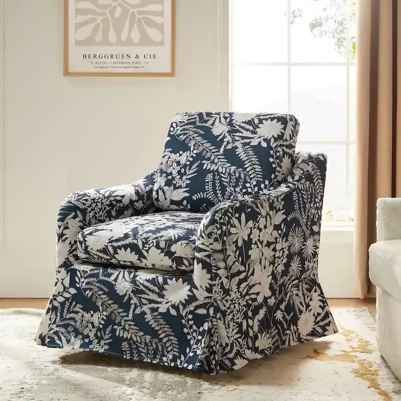 Fauteuil pivotant Alois avec housse florale et coussin amovible par HULALA HOME