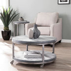 Table basse ronde industrielle rustique en bois avec étagère SEI Furniture Kenya