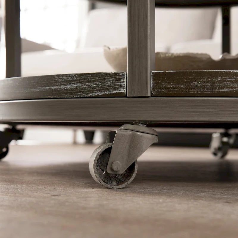 Table basse ronde industrielle rustique en bois avec étagère SEI Furniture Kenya