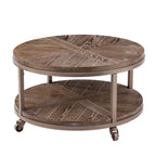 Table basse ronde industrielle rustique en bois avec étagère SEI Furniture Kenya